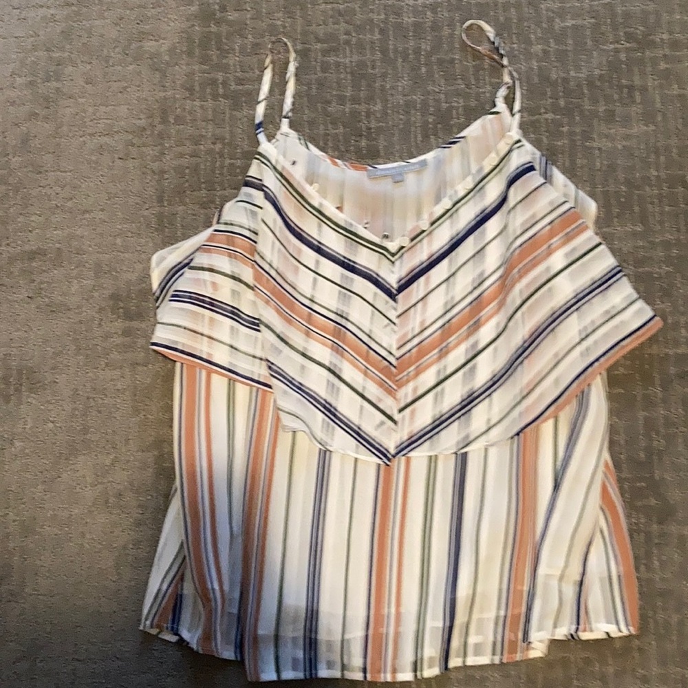 Blue,white, tan dressy tank